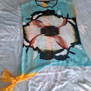 Studio Blue and Yellow Abstract Women's Blouse | Size XL